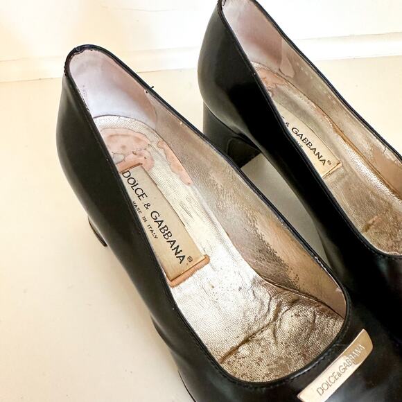 Dolce & Gabbana Italian Leather Square Toe Pumps Black - Picture 6 of 11